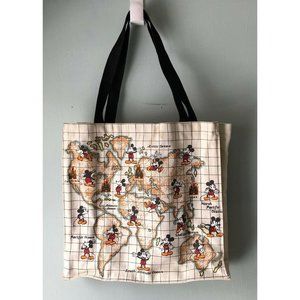 Vintage Walt Disney WORLD MAP GLOBE MICKEY MOUSE CANVAS TOTE BAG SHOPPER